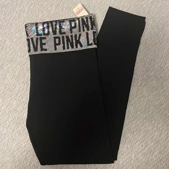 *RARE* VS PINK capri leggings with sequin band - size medium *NWT* - Picture 1 of 6